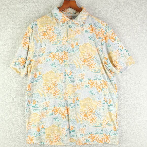 Rorie Whelan Polo Mens Large White Orange Floral Tropical Performance Golf RW - Picture 1 of 7